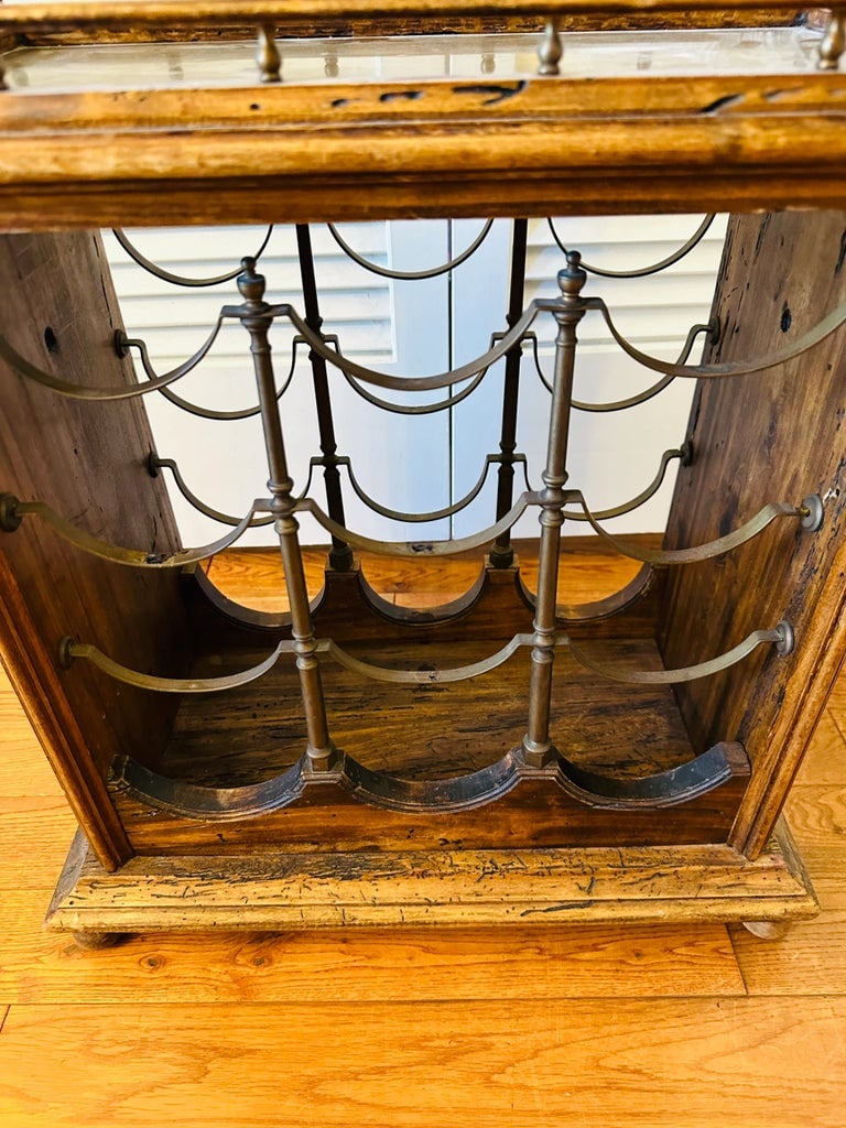 1960s Italian Rustic Brass and Wood 9-Bottle Wine Rack - 7