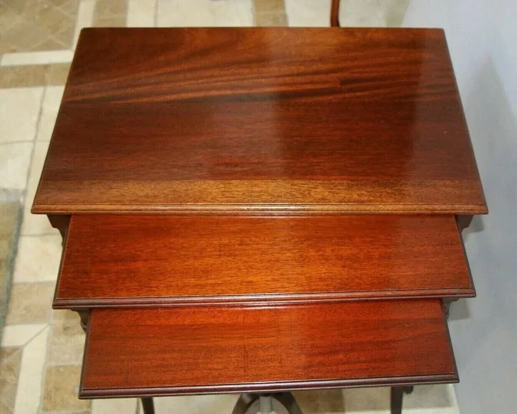 1910s Antique Nesting Tables Solid Mahogany Roman Empire Chippendale Style - Set of 3 - 3