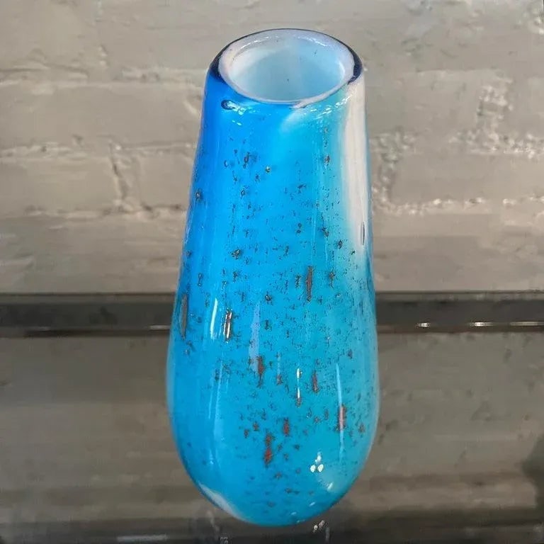 1960s Gradient Blue Gold Fleck Murano Attributed Glass Vase, Tear Drop Shape - 8
