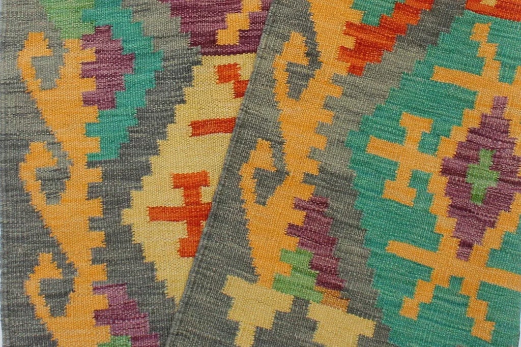 1990s Boho Chic Kilim Gray Rust Wool Rug - 2'11" X 3'10" - 7