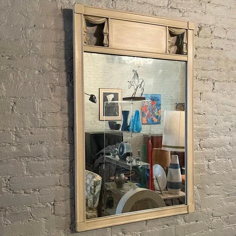 1940s Hollywood Regency Painted Wood Curtain Motif Wall Mirror - 3