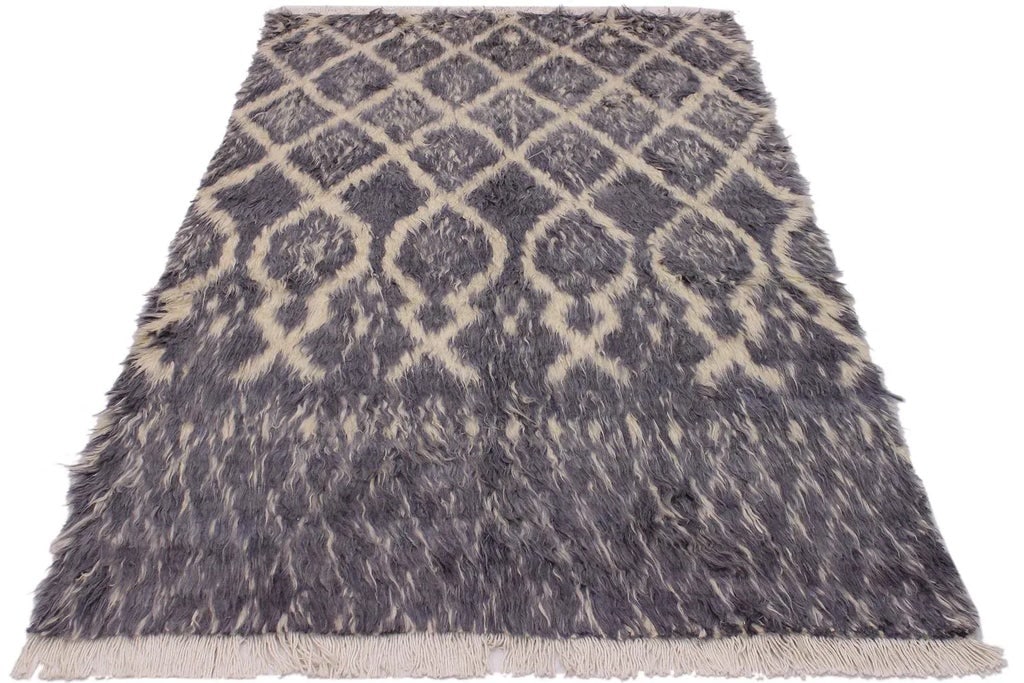 1990s Boho Chic Moroccan Gray Wool Rug - 4'1" X 5'11" - 2