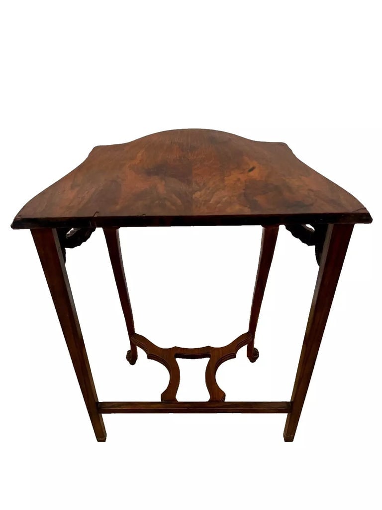 1920s French Victorian Demilune Console Table Hand Carved Petite Size Mahogany - 5