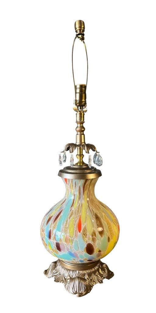 Murano Art Glass Brass Multi-Hued Mottled Table Lamp - 5
