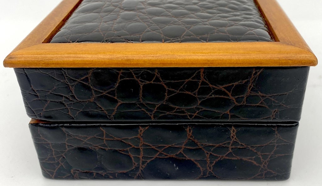 Vintage Italian Embossed Leather 'Crocodile' Mens Jewelry Box - 7