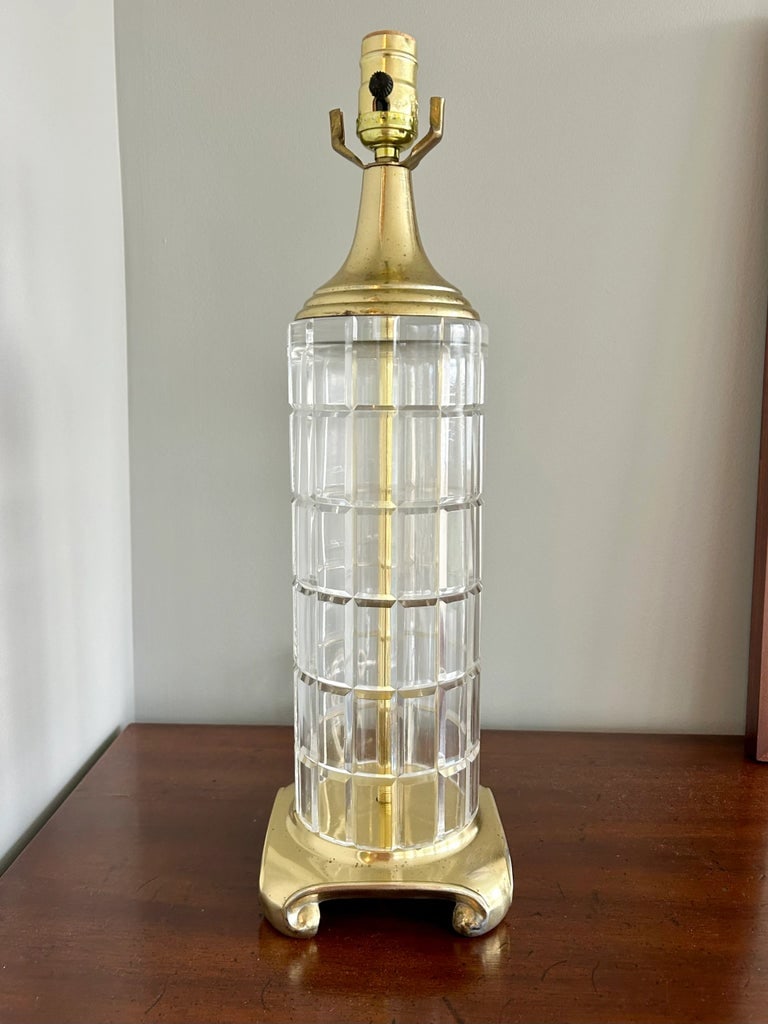 Vintage Dresden Hollywood Regency Crystal and Brass Column Table Lamp - 2