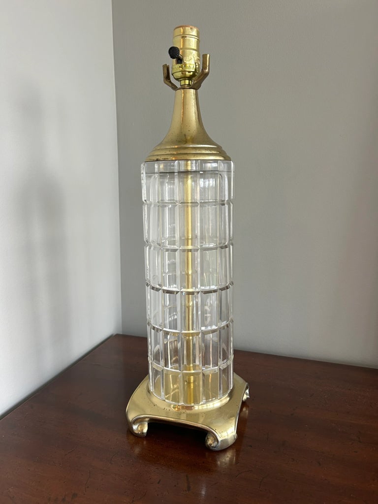 Vintage Dresden Hollywood Regency Crystal and Brass Column Table Lamp - 3