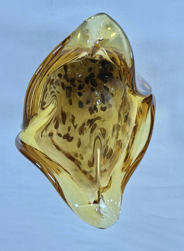 Vintage Italian Murano Hand Blown Glass Art Amber and White Tortoise Vase - 7