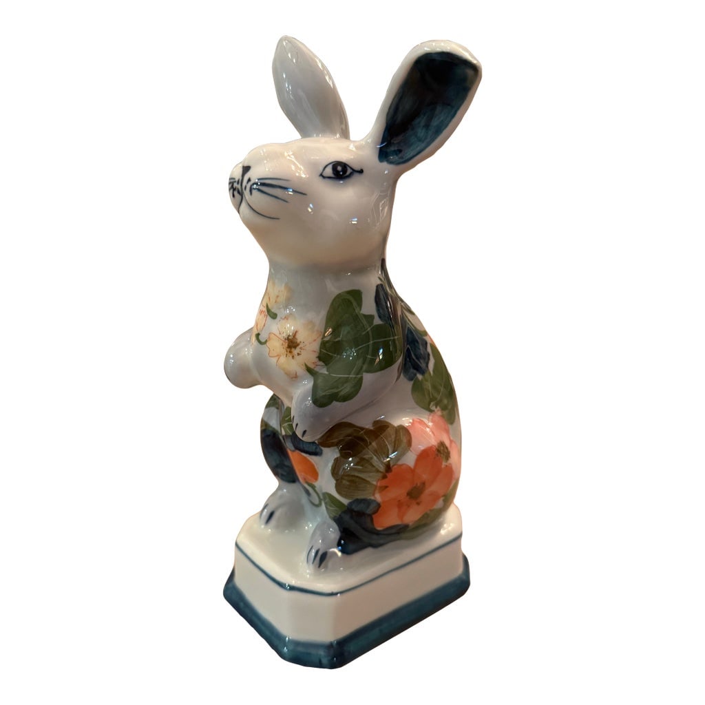 Vintage Floral Bunny Rabbit: Gorgeous floral bunny rabbit in deep teal. The rich colors on this bunny make him the perfect addition to your spring or summer decor. The inside of the rabbits ears and along the base as a deep