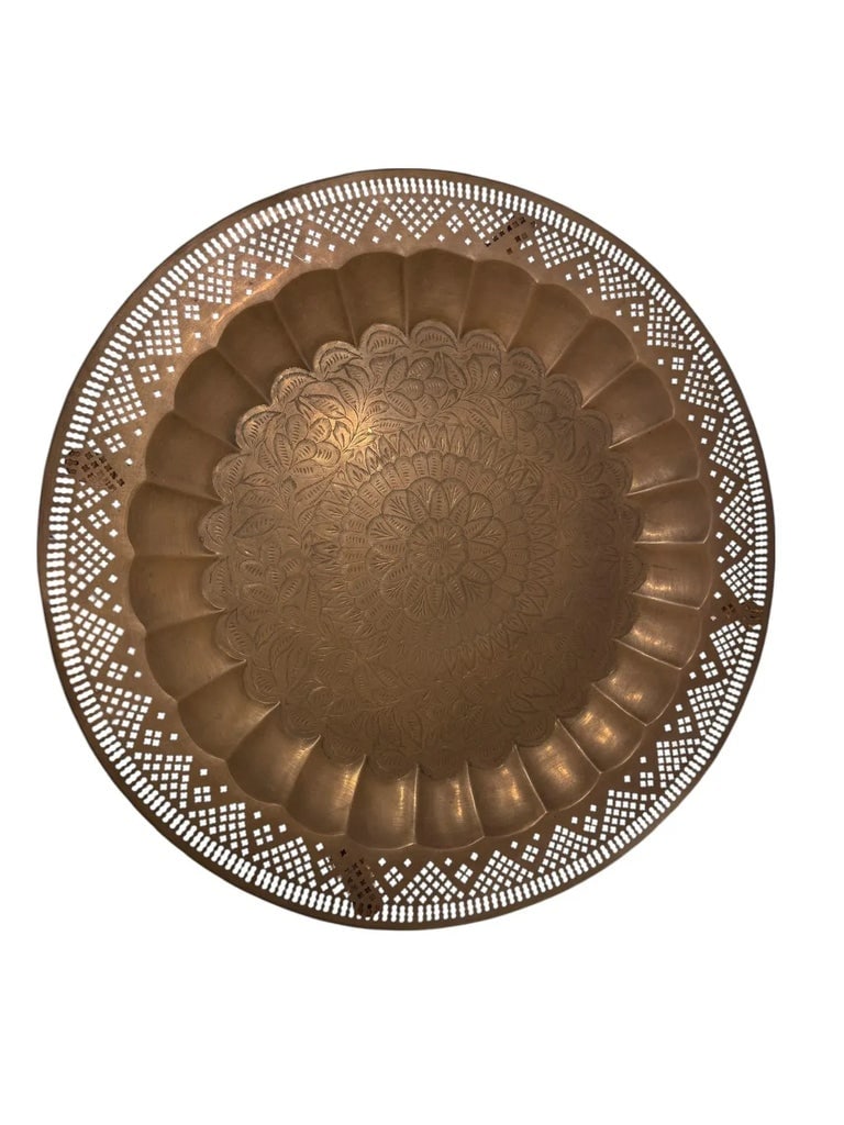Mid 20th Century Vintage Sarna Indian Reticulated Brass Collapsable Tray Table - 7
