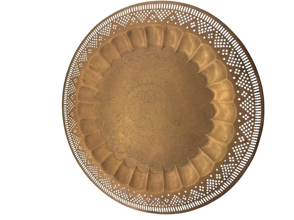 Mid 20th Century Vintage Sarna Indian Reticulated Brass Collapsable Tray Table - 8