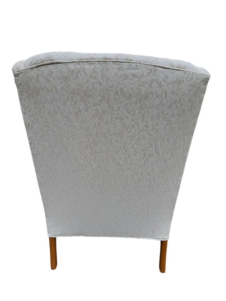 Mid 20th Century Cream and Ivory Floral Pattern Wingback Chair - 4