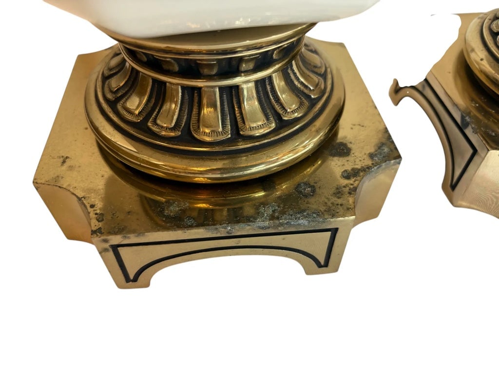 Mid 20th Century Stiffel Brass and White Porcelain Lamp - A Pair - 10