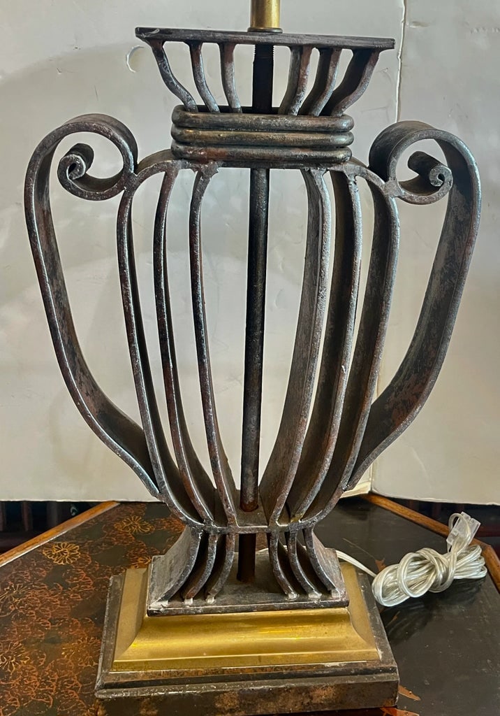 Polished Metal Shade & Wrought IronTable Lamp, France, 1940s - 7