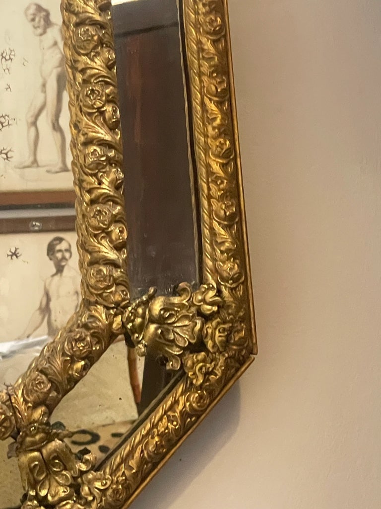 French Napoleon III Octogonal Repousse Brass Mirror, 19Th. Century, - 9