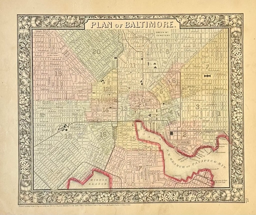 Baltimore, Original Engraving by Samuel Mitchell, 1863 - 2