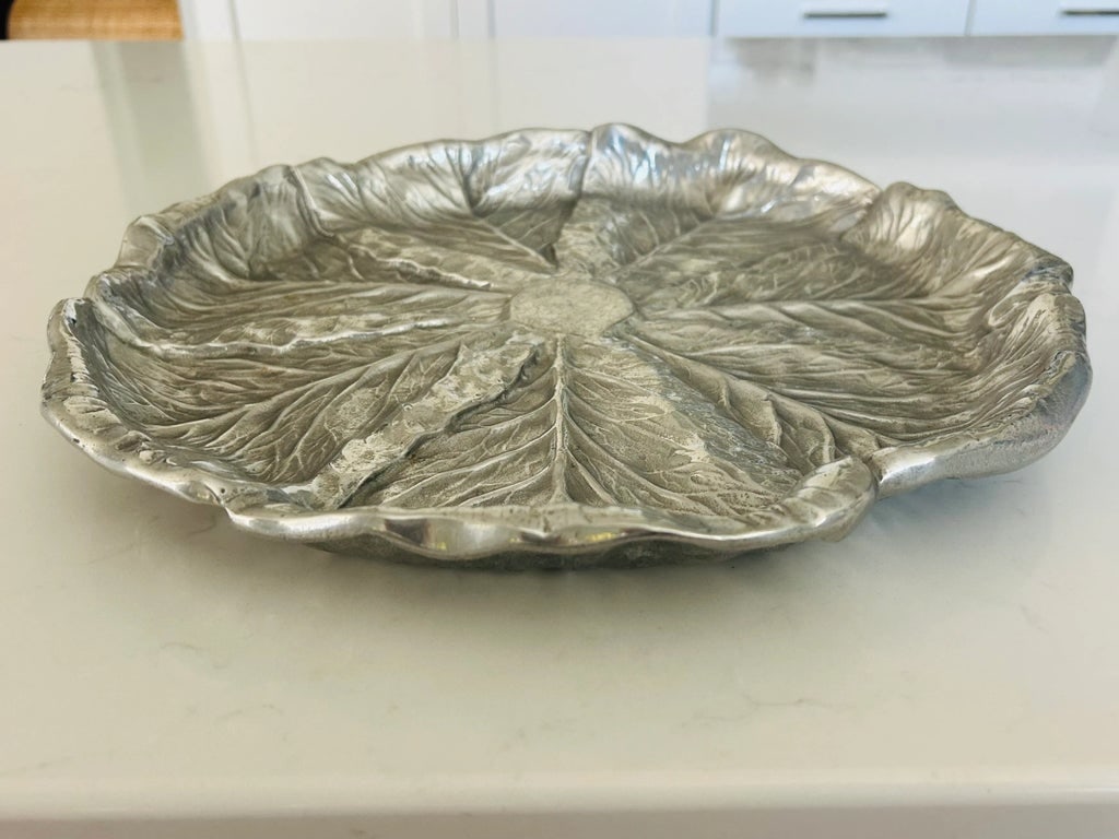 Vintage Pewter Cabbage Leaf Serving Tray - Majolica Style by Bruce Fox for Wilton - 3