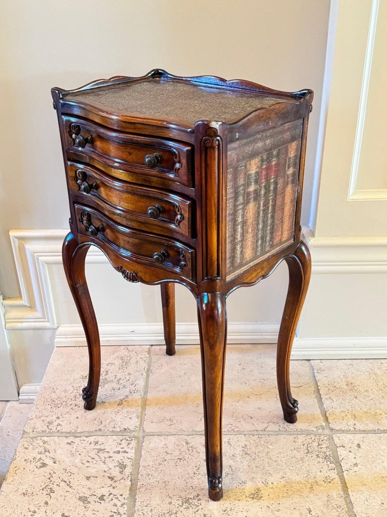 Theodore Alexander Petite Louis XVI Side Table With Faux Book Trompe l'Oeil Panels - 3