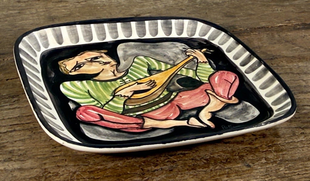 Vintage Italian Mid Century Giovanni Petucco Italian Ceramic Wall Plaque With Troubadour Figure - 2