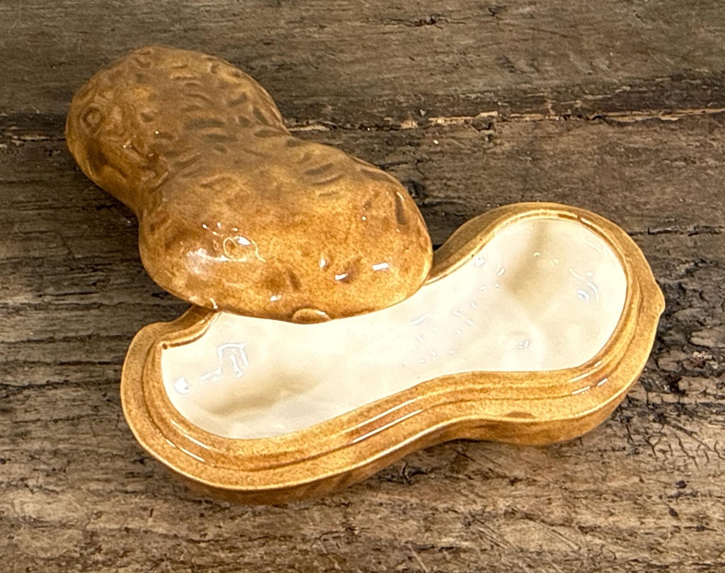 Oversized Vintage Ceramic Peanut Shaped Lidded Trinket Box - 2