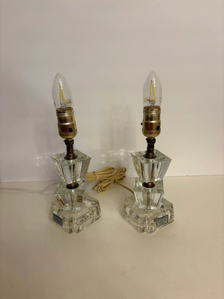 1940s Art Deco Crystal Boudoir Lamps - A Pair - 2