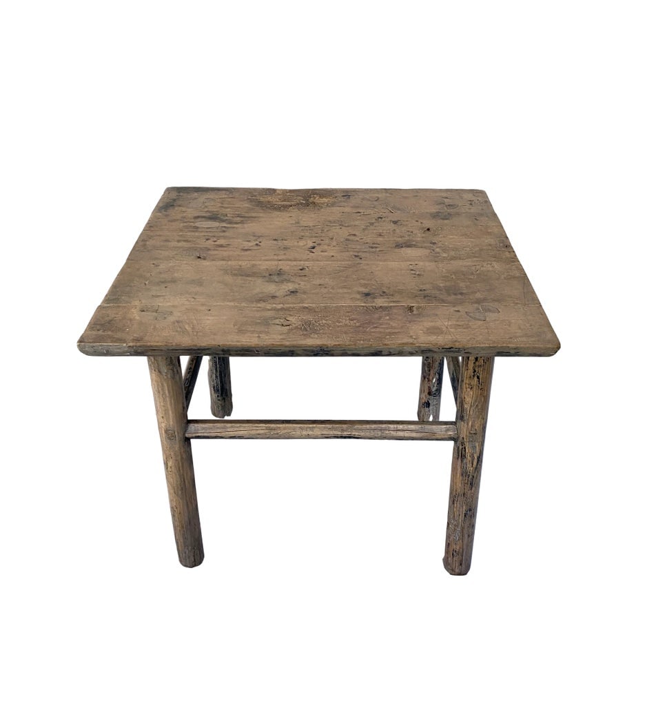 Rustic Antique Wood Side Table - 3