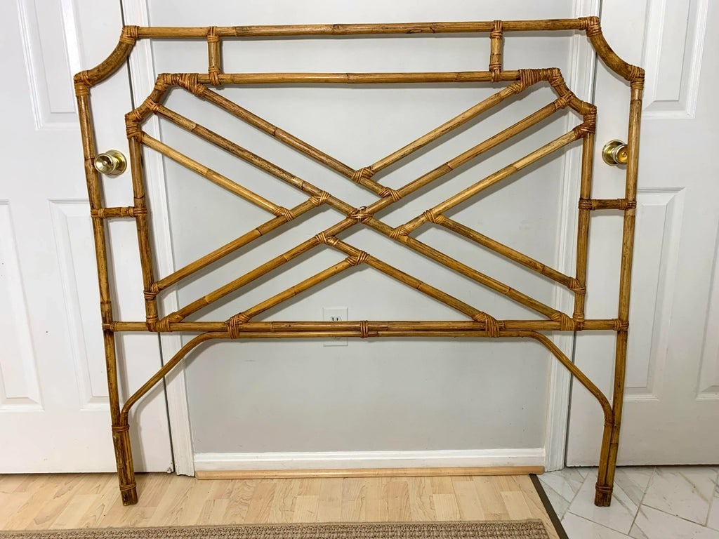 1970s Vintage Chinoiserie Bamboo Chippendale Pagoda Double Full Bamboo Headboard - 7