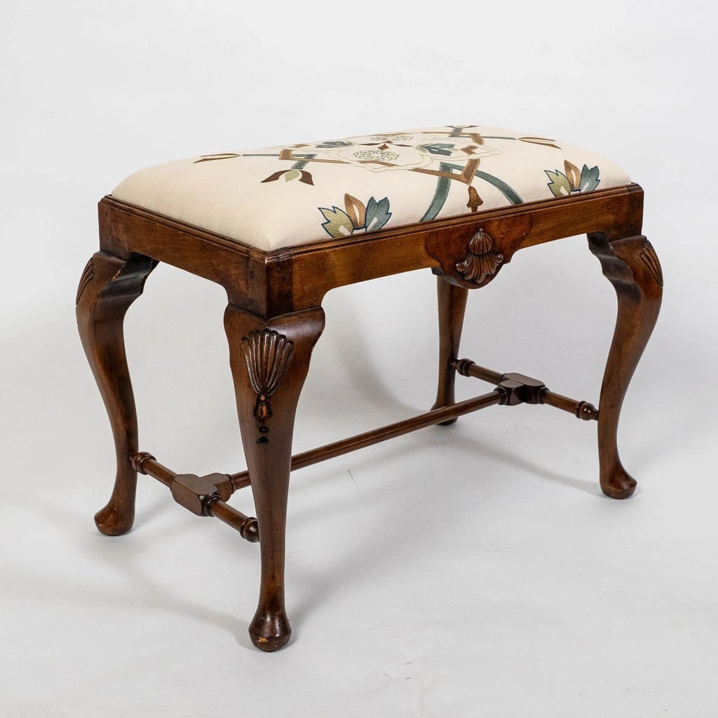 Mid 20th Century Queen Anne Custom Upholstered Petite Bench With Cabriole Legs - 2