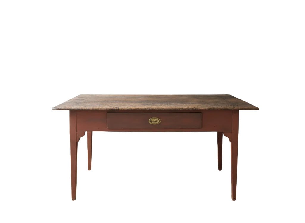 Circa 1797 Pennsylvania Farm Table With Original Red Brick Paint & Patinated Wood Top - 2