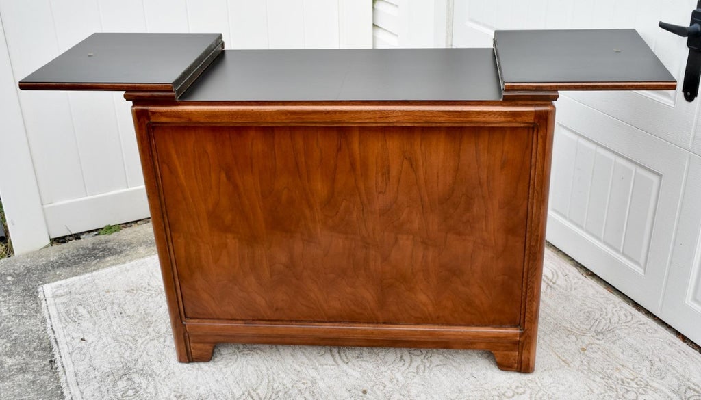 Thomasville Cherry Wood Server Vintage Asian Influenced Flip Top Brass - 2