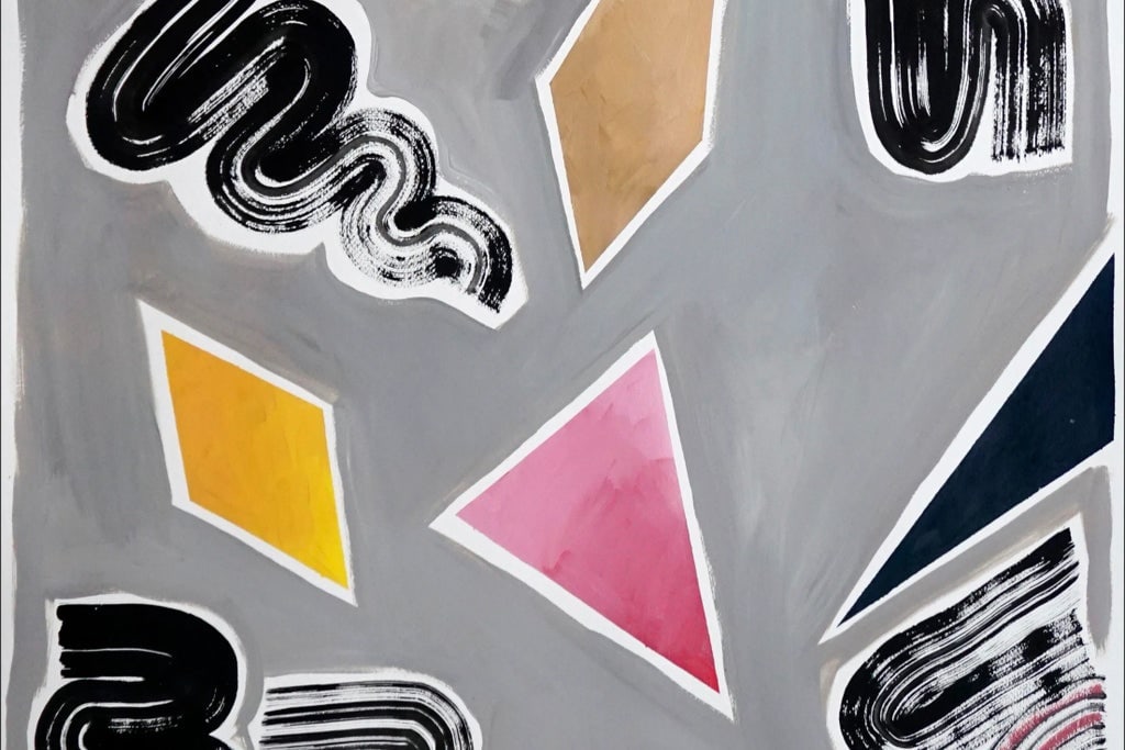 2021 "Nineties Triangles and Swirls" Postmodern Style Acrylic Diptych Painting by Natalia Roman - a - 7