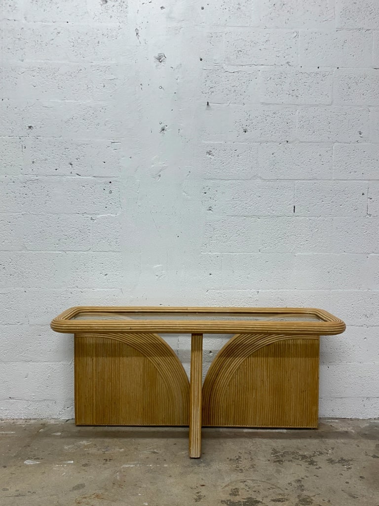 Organic Modern Pencil Reed and Glass Console Table After Gabriella Crespi, 1980s - 7