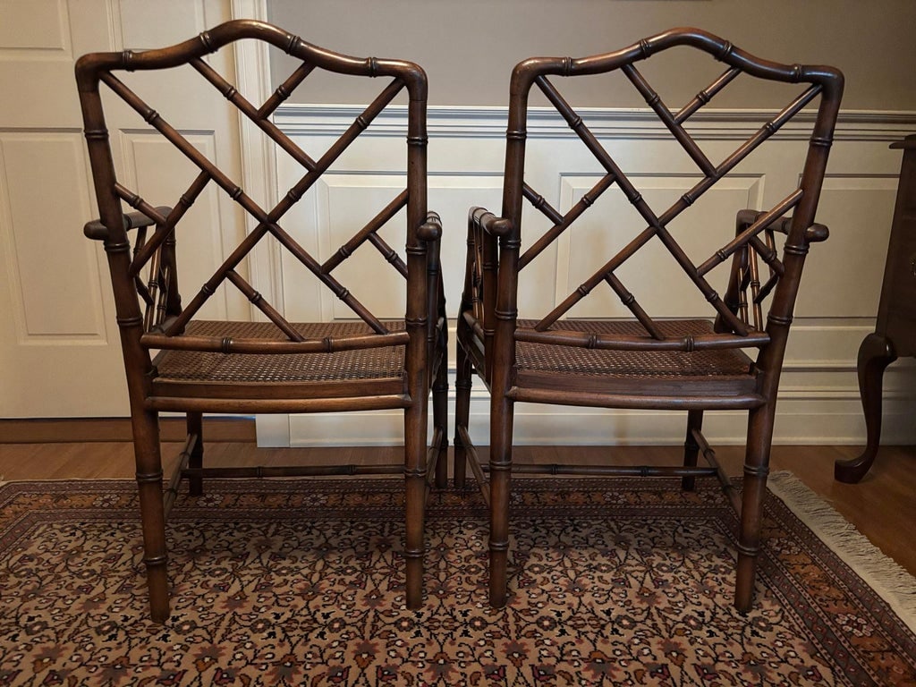 1970s Pair of Mid-Century Faux Bamboo Chinese Chippendale Style . Arm Chairs - 4