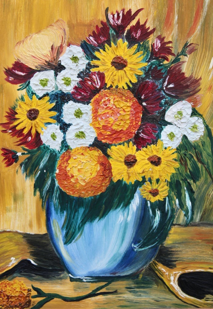 Vintage 1960s Floral Still Life Original Oil Painting - 7