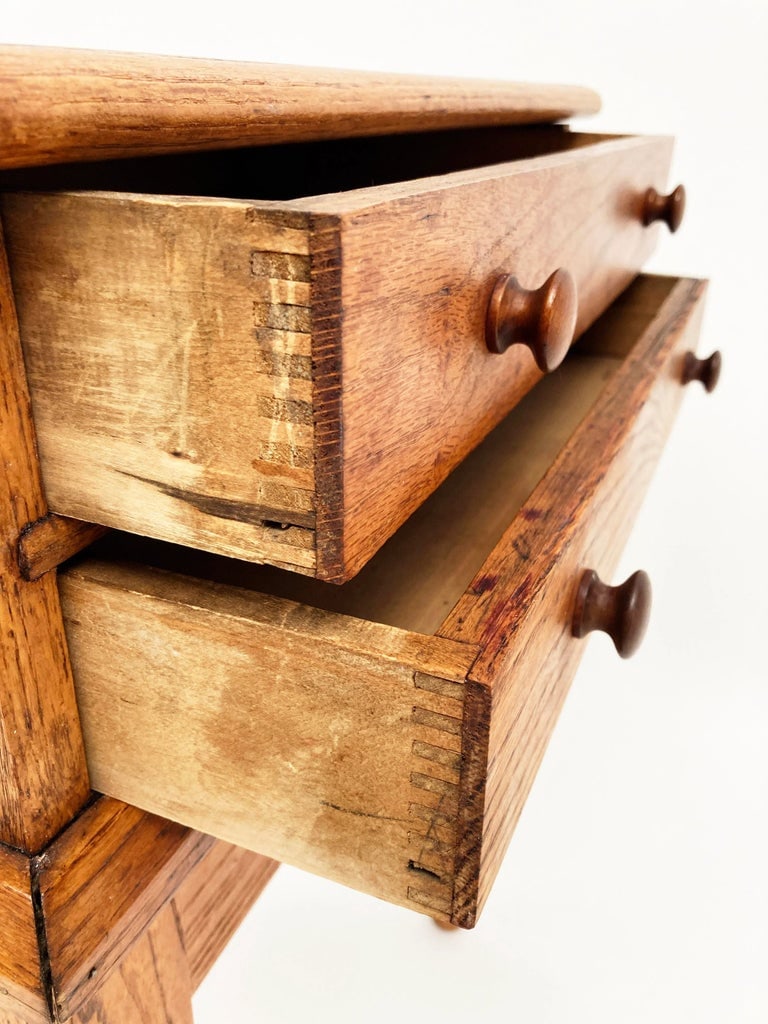 1959 Kentucky-Made Custom Oak Double Drawer Table on Turned Legs - 4