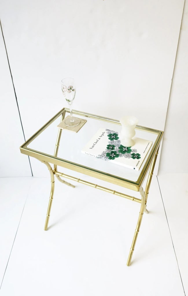 Brass and Glass Bamboo-Esque Side or End Table, Circa 1960s - 2