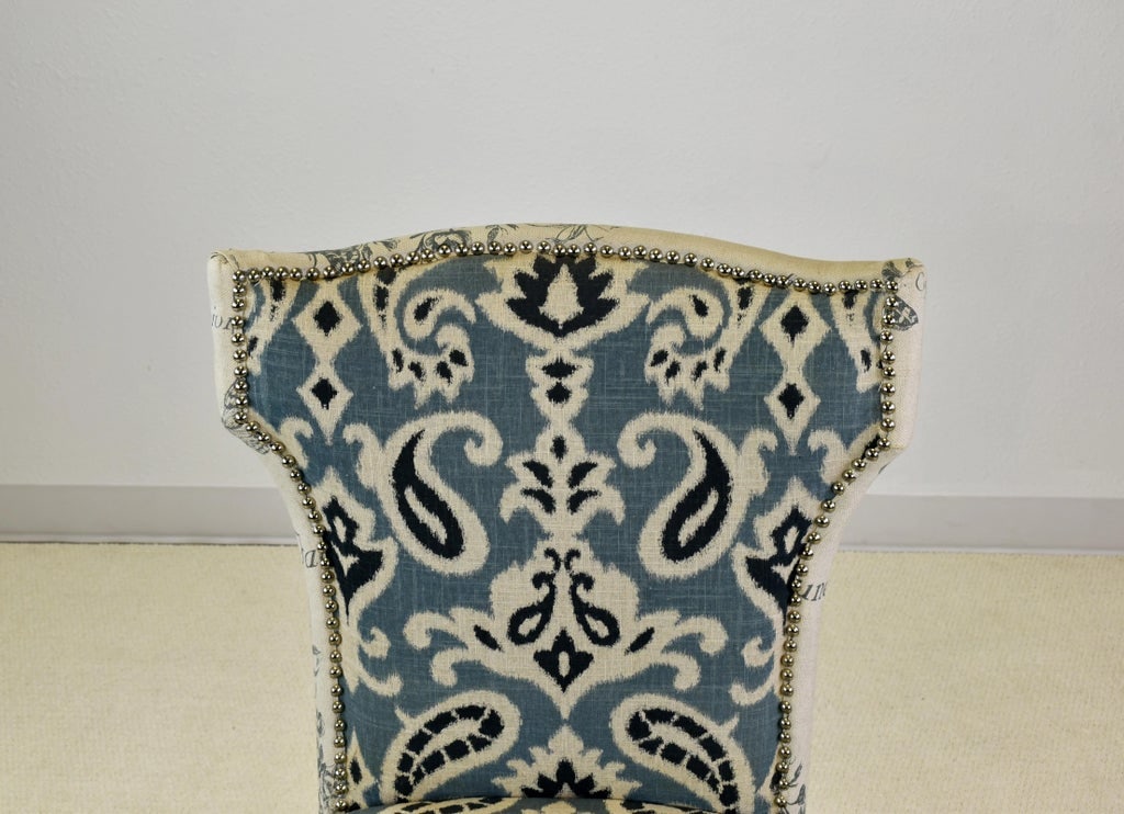 2000s French Country Style Blue Paisley Accent Chairs- Set of 2 - 7