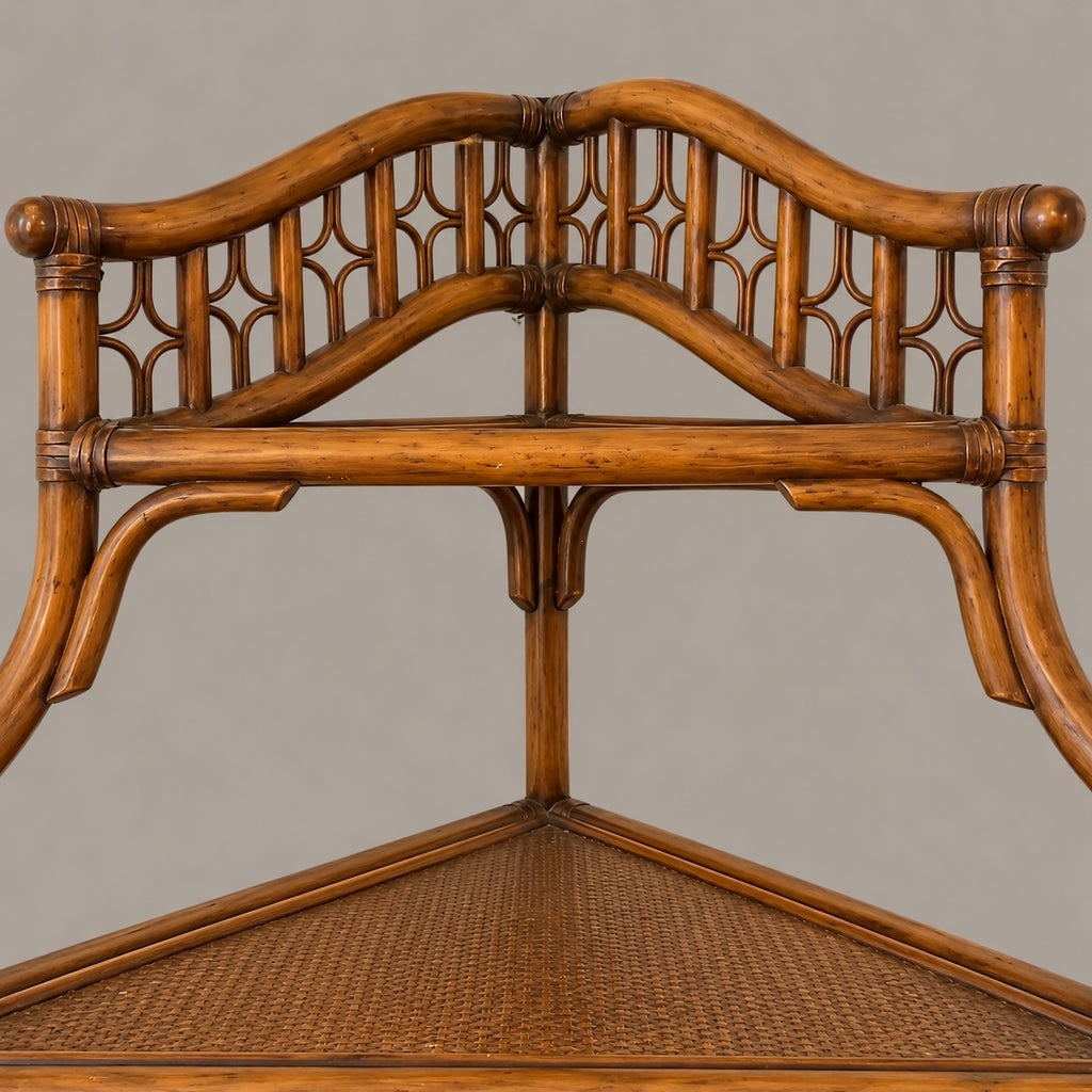 Vintage Rattan and Wicker Five Tier Pagoda Etagere With Fretwork - 8