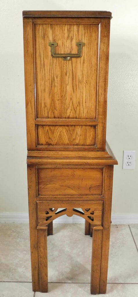 Vintage Mid Century Campaign Oak Wood Prayer Altar Storage Cabinet - 9