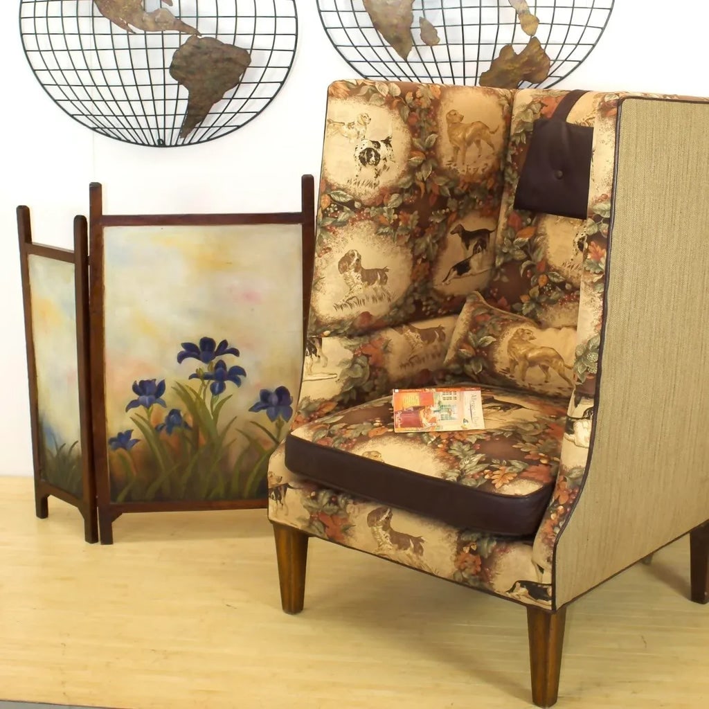 Old Hickory Tannery Tall Privacy Chair | English Hunting Dogs Fabric Design - 7