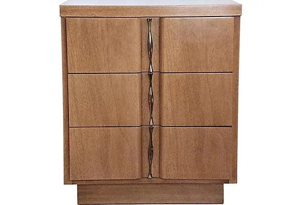 Modernist Wood & Brass Pulls Nightstand - 2