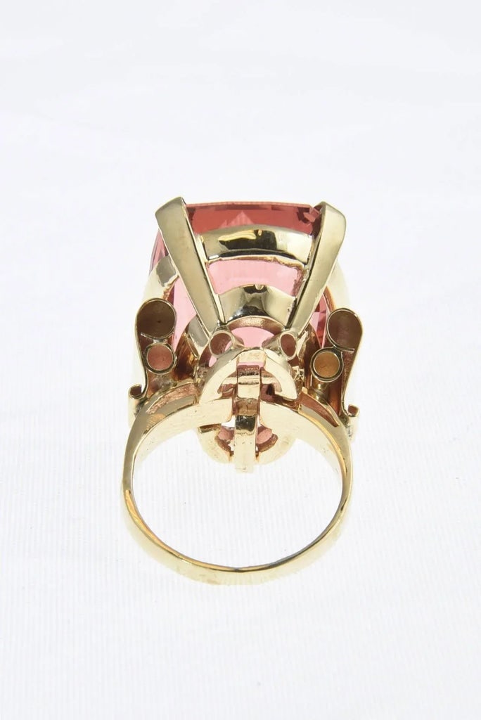 Large Rare Color Peach Pink Tourmaline Gold Cocktail Ring size 7.25 - 6