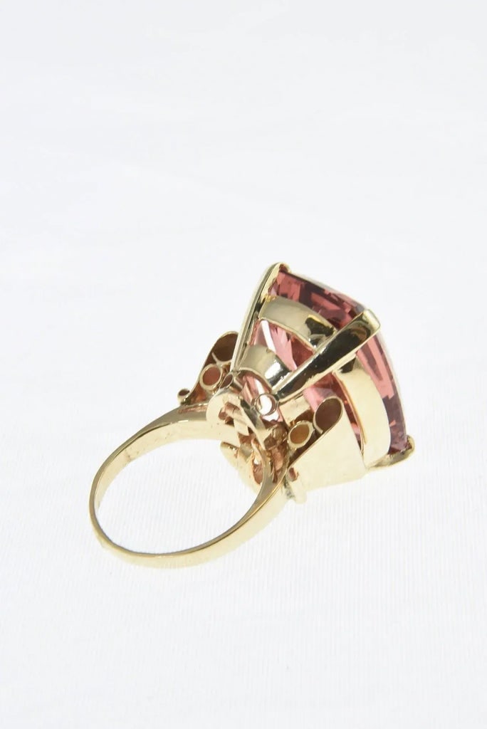 Large Rare Color Peach Pink Tourmaline Gold Cocktail Ring size 7.25 - 7