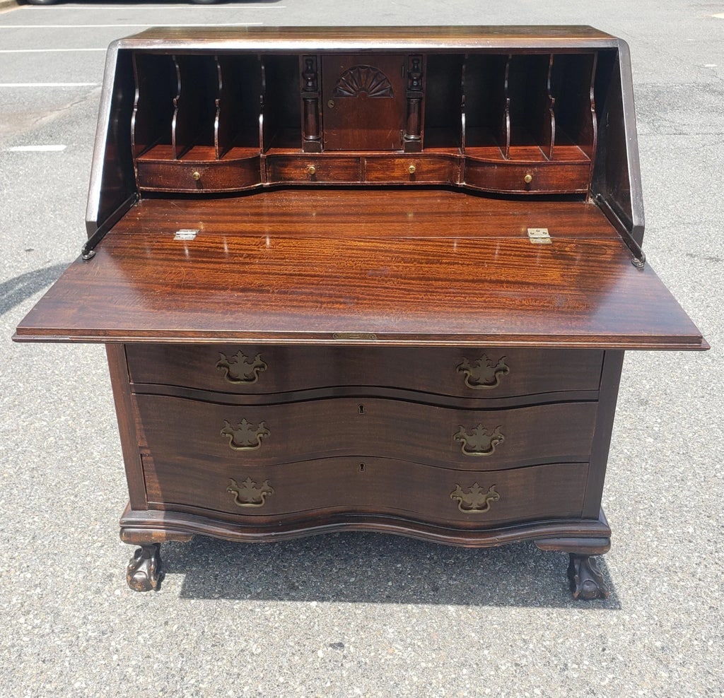 Early 20th C. Chippendale Style Mahogany Oxbow Slant Front Secretary Desk - 2