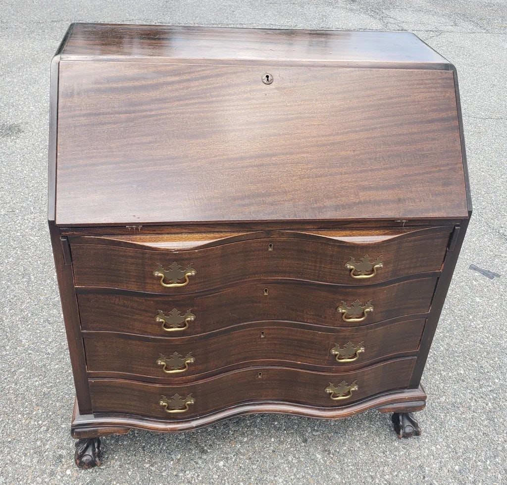 Early 20th C. Chippendale Style Mahogany Oxbow Slant Front Secretary Desk - 7