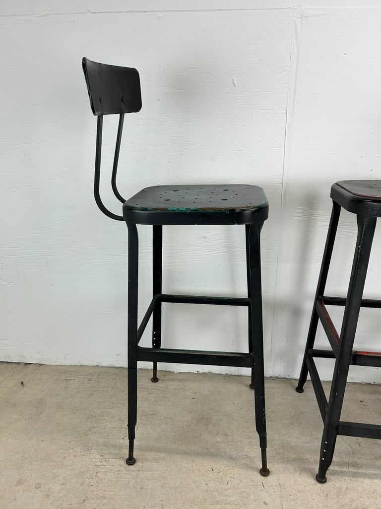 Pair of Black Painted Industrial Stools With Unique Patina - 2