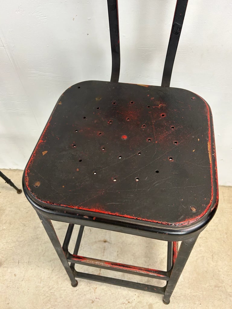 Pair of Black Painted Industrial Stools With Unique Patina - 3