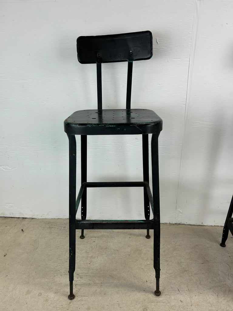 Pair of Black Painted Industrial Stools With Unique Patina - 7