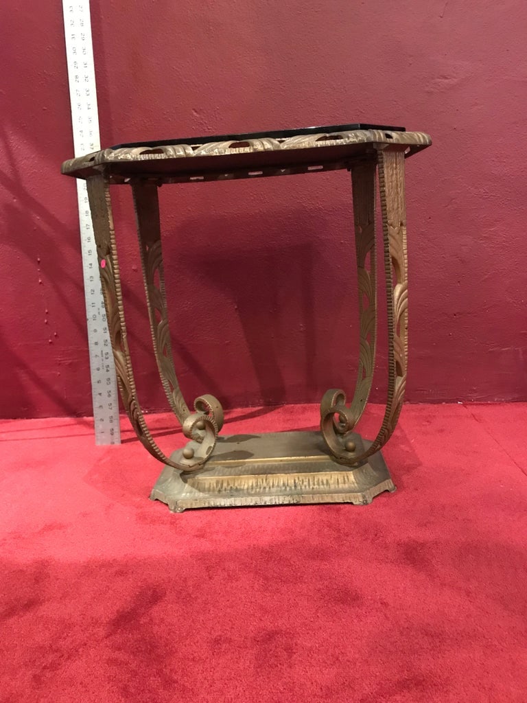 1930s Art Deco Table Metal Vitrolite Glass Top Stand - 4