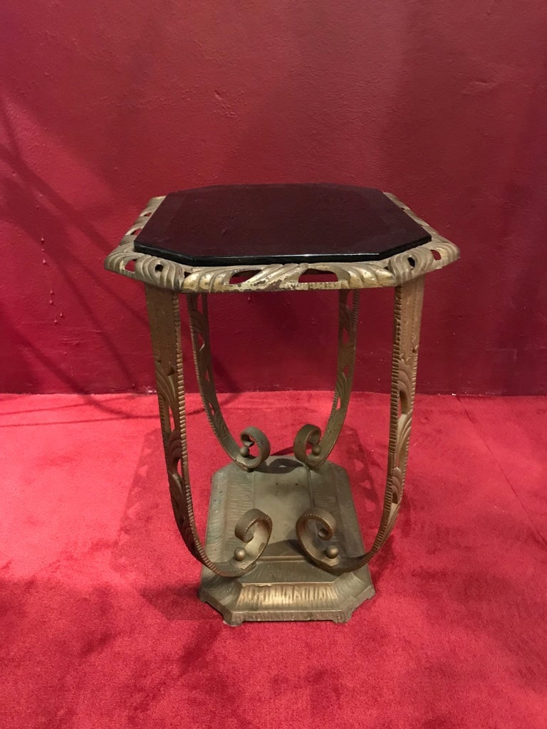 1930s Art Deco Table Metal Vitrolite Glass Top Stand - 7